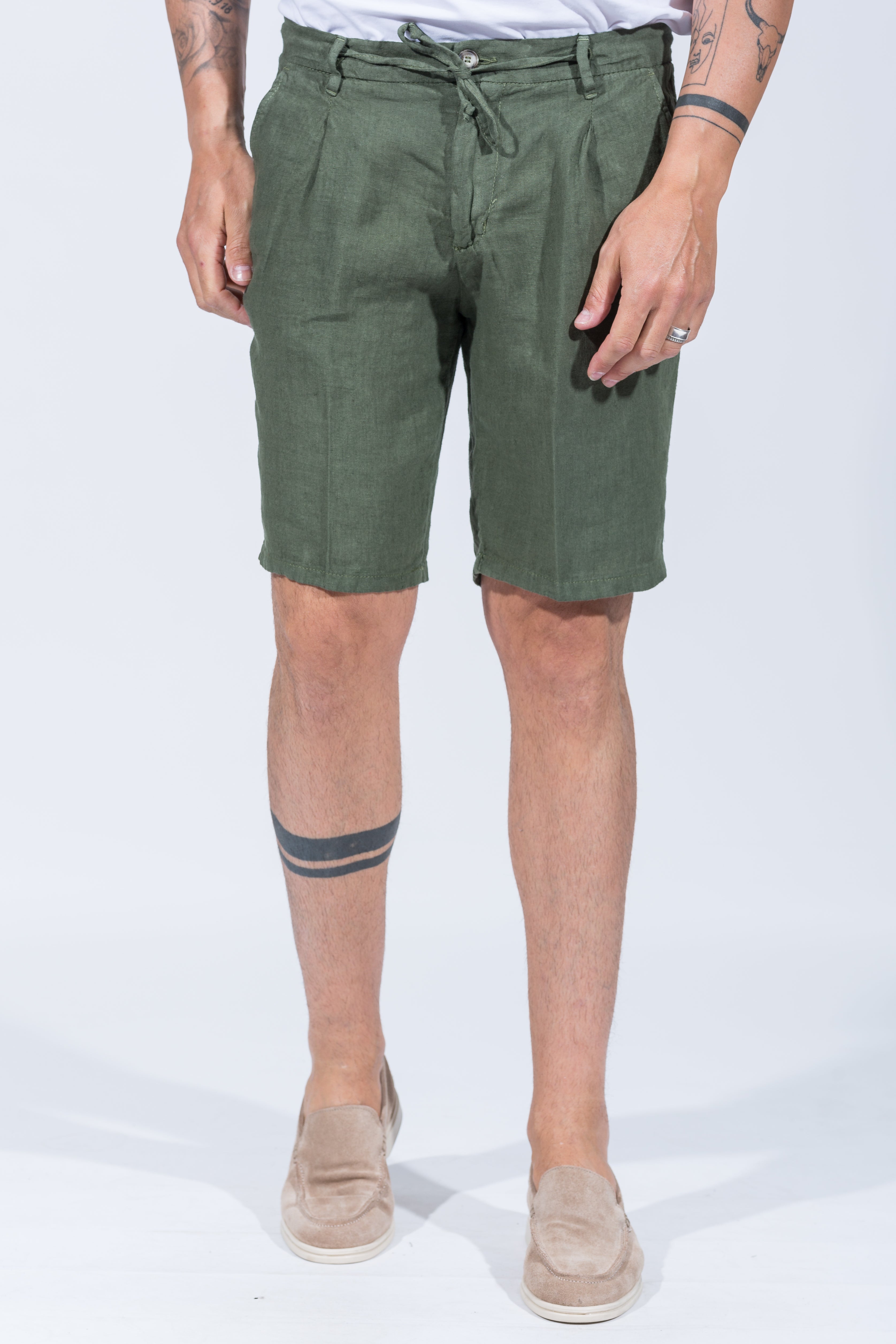 BERMUDA 100% LINO CON MOLLA E LACCIO IN VITA