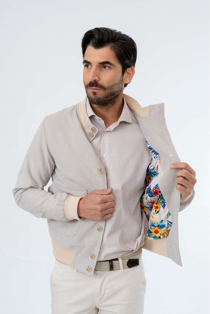 GIUBBINO BOMBER SCAMOSCIATO CON BOTTONI