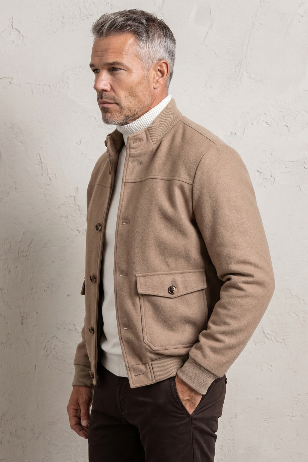 BOMBER BOTTONI MISTO LANA TASCHE APPLICATE