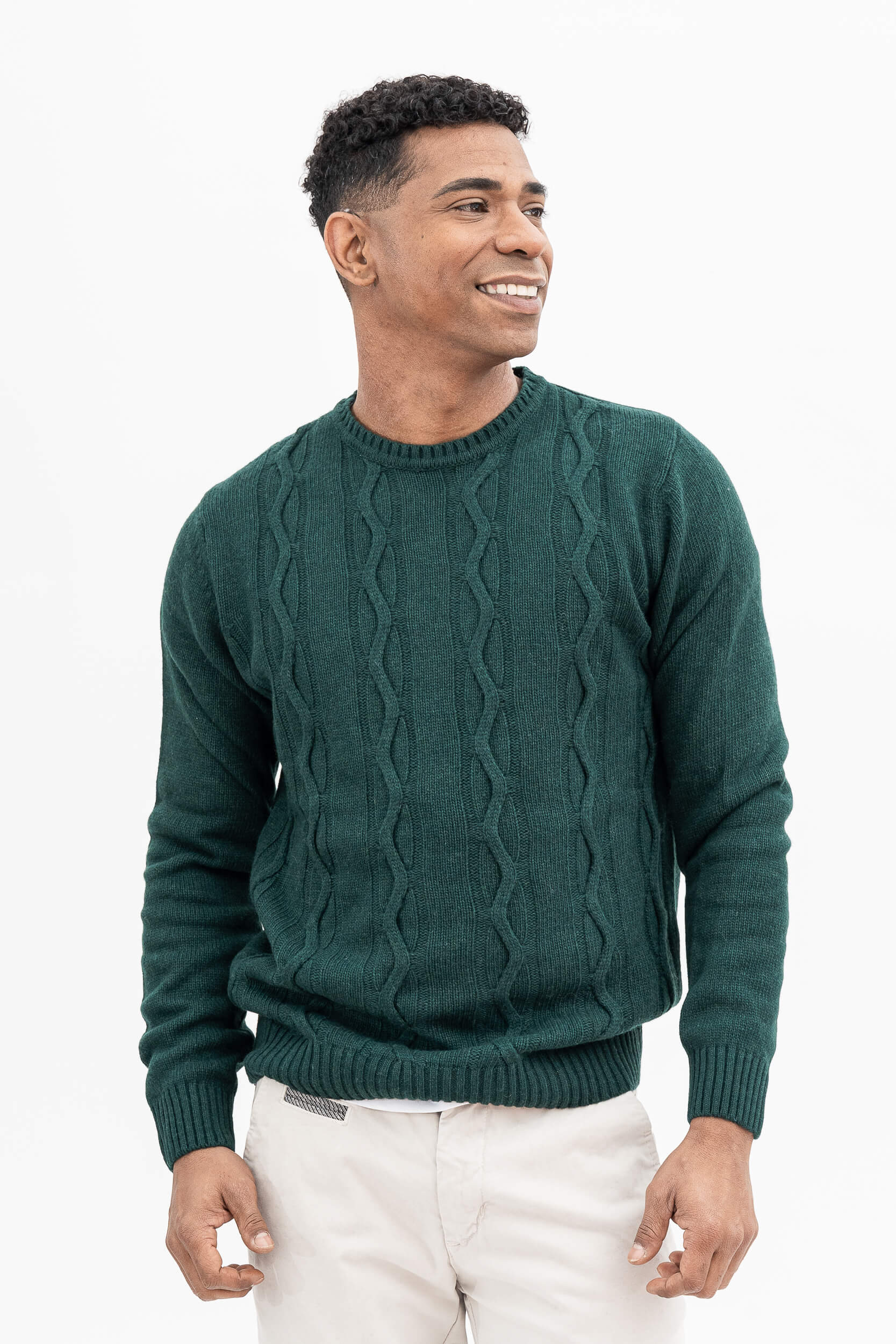 CREW NECK SWEATER WITH CABLES, GAUGE 7