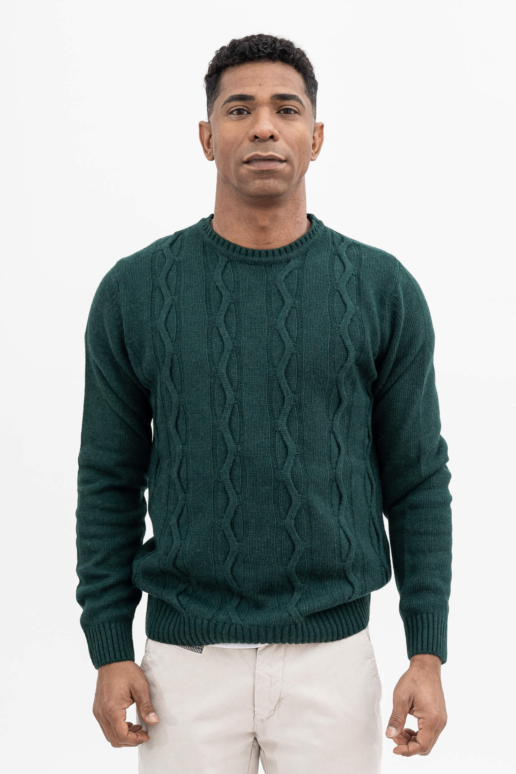 CREW NECK SWEATER WITH CABLES, GAUGE 7