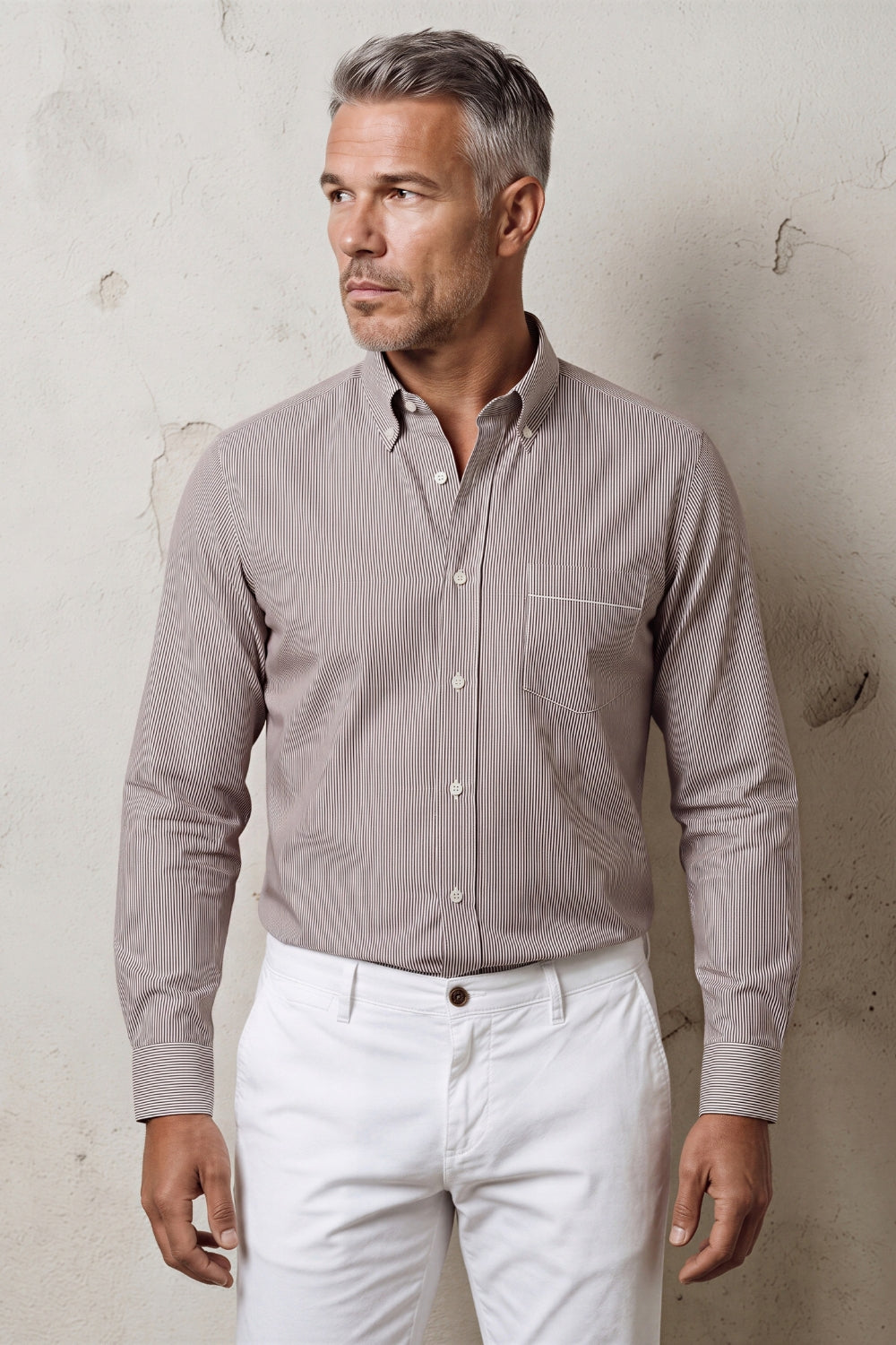 CAMICIA RIGA STRETTA B/D CON TASCHINO RIPRESE