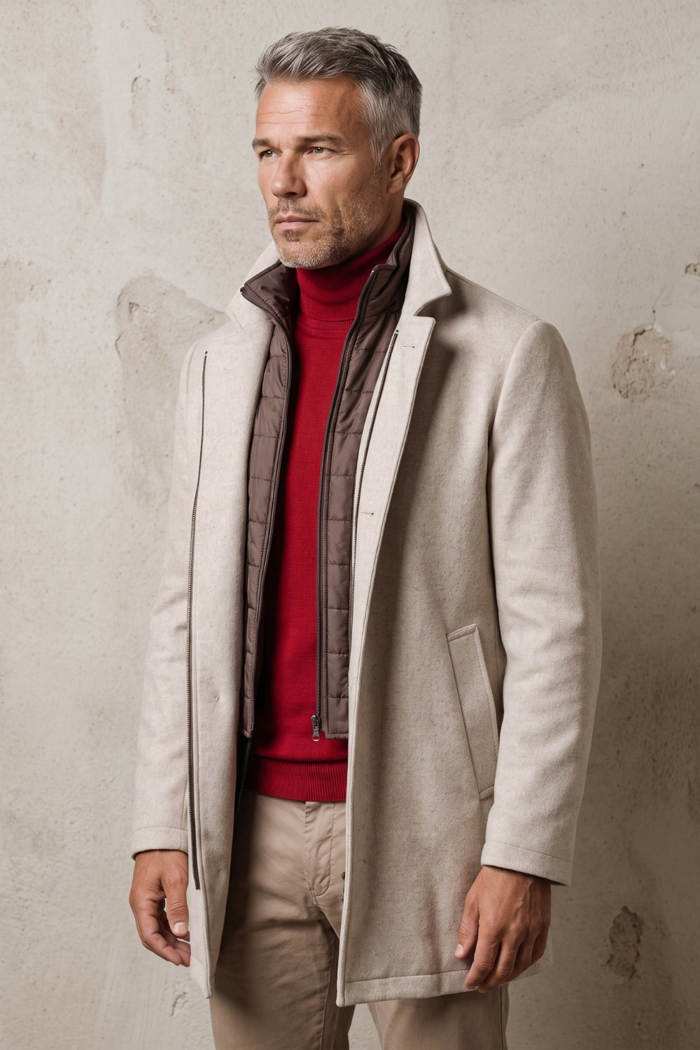 WOOL-CASHMERE COAT WITH DETACHABLE BIB