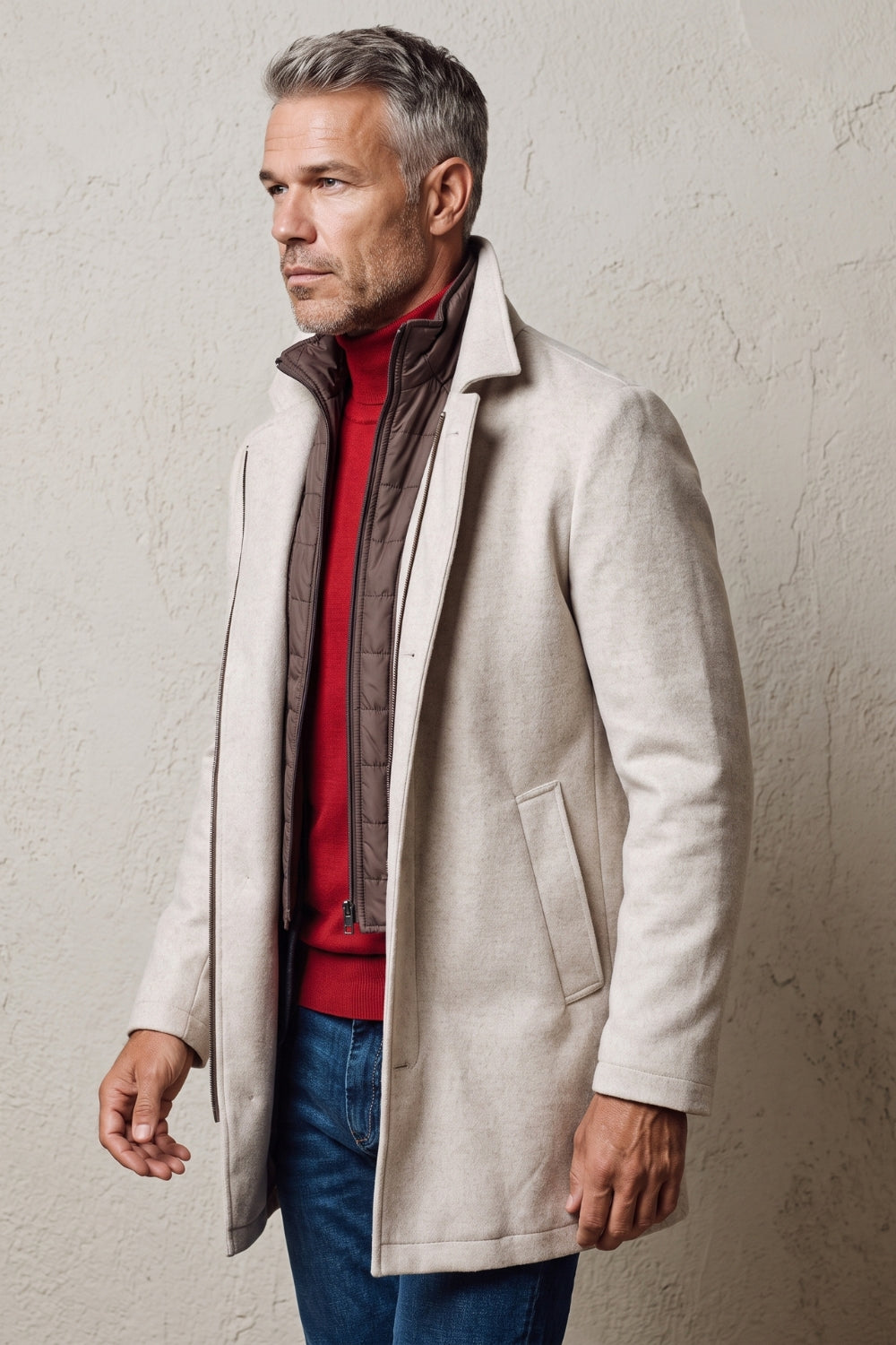 WOOL-CASHMERE COAT WITH DETACHABLE BIB
