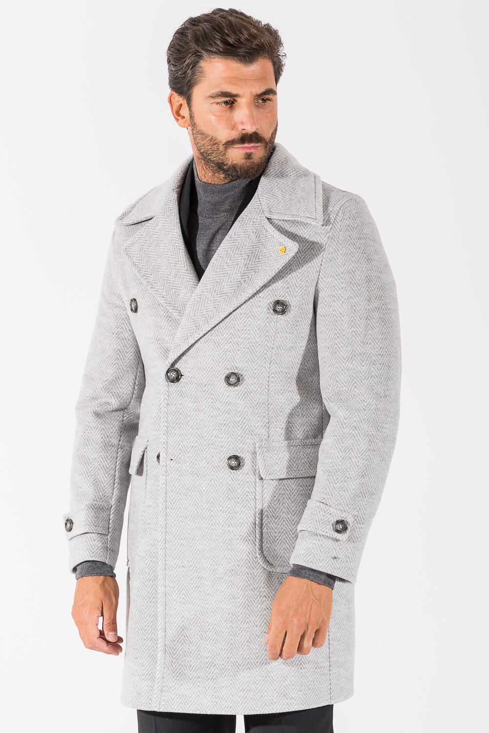 DOUBLE BREASTED HERRINGBONE COAT