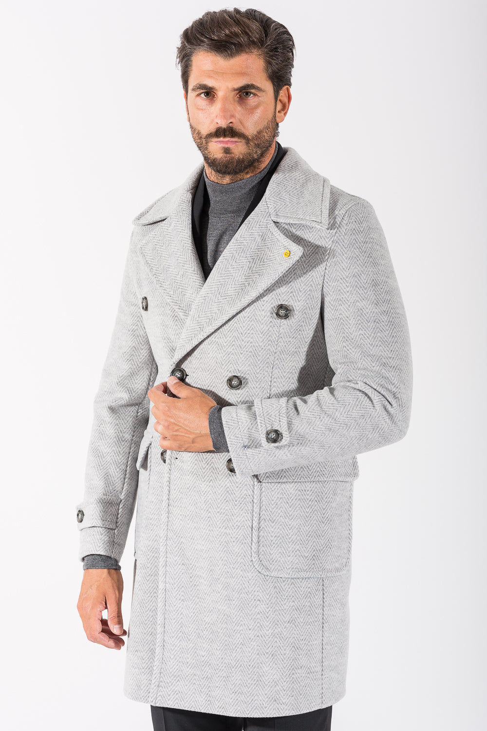 DOUBLE BREASTED HERRINGBONE COAT