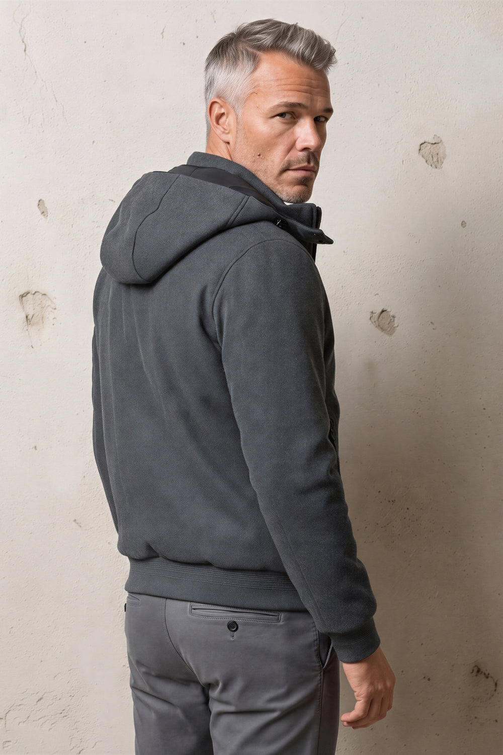 BOMBER CORTO MANO PANNO CAPPUCCIO STACCABILE