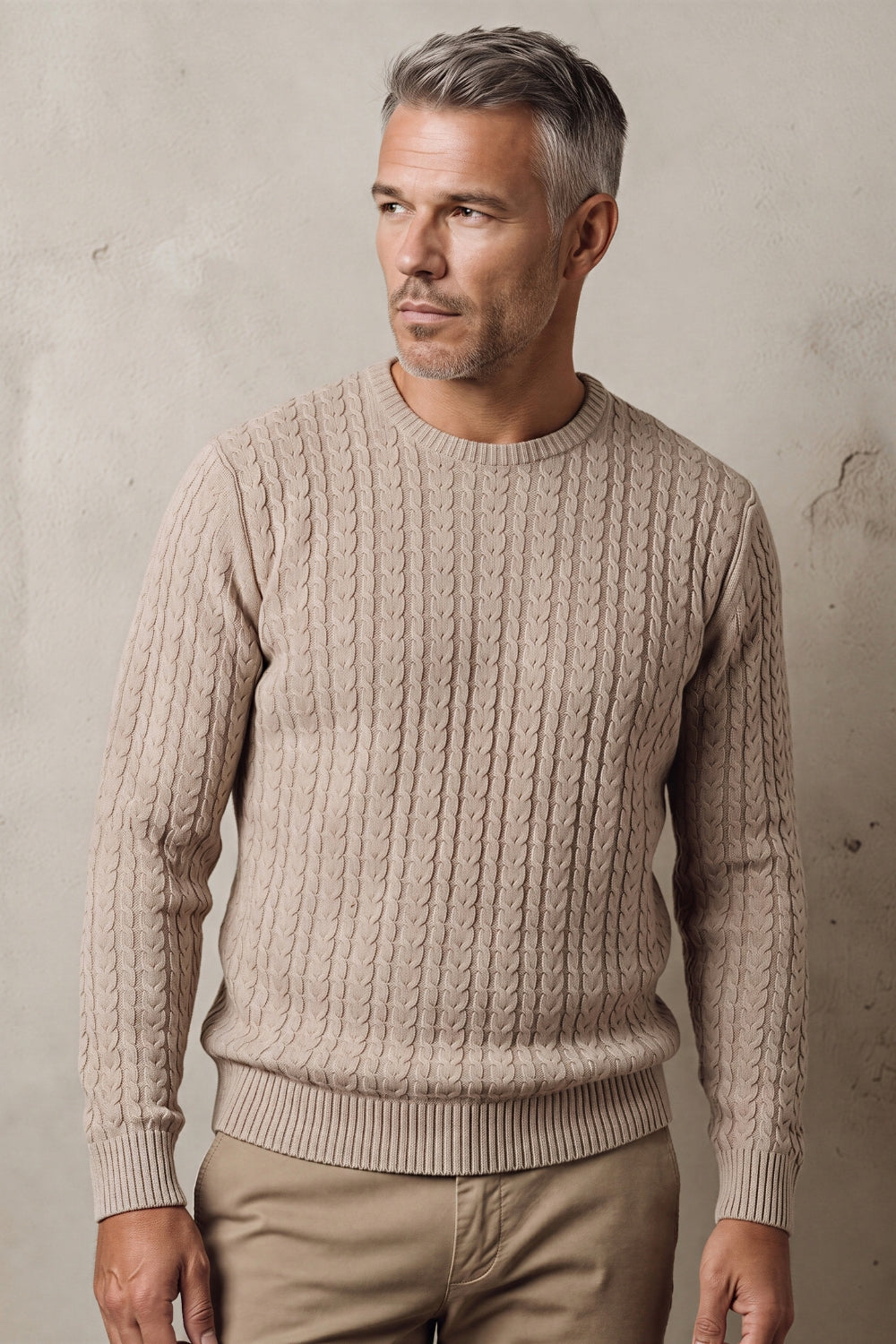 CREW NECK SWEATER WITH BRAIDS PATTERN