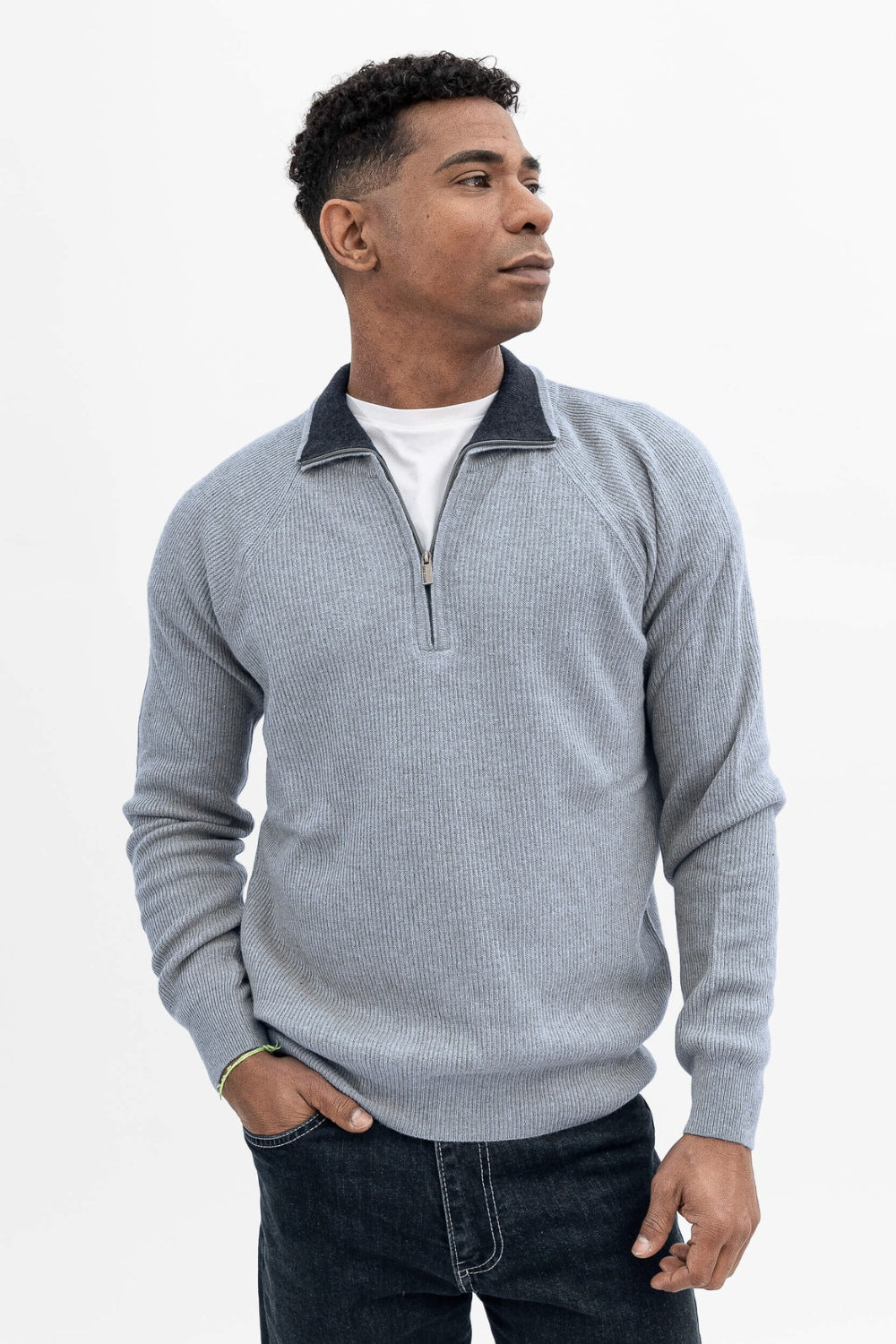 ENGLISH RIB HALF ZIP SWEATER