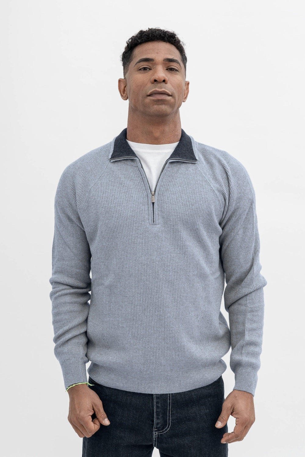 ENGLISH RIB HALF ZIP SWEATER